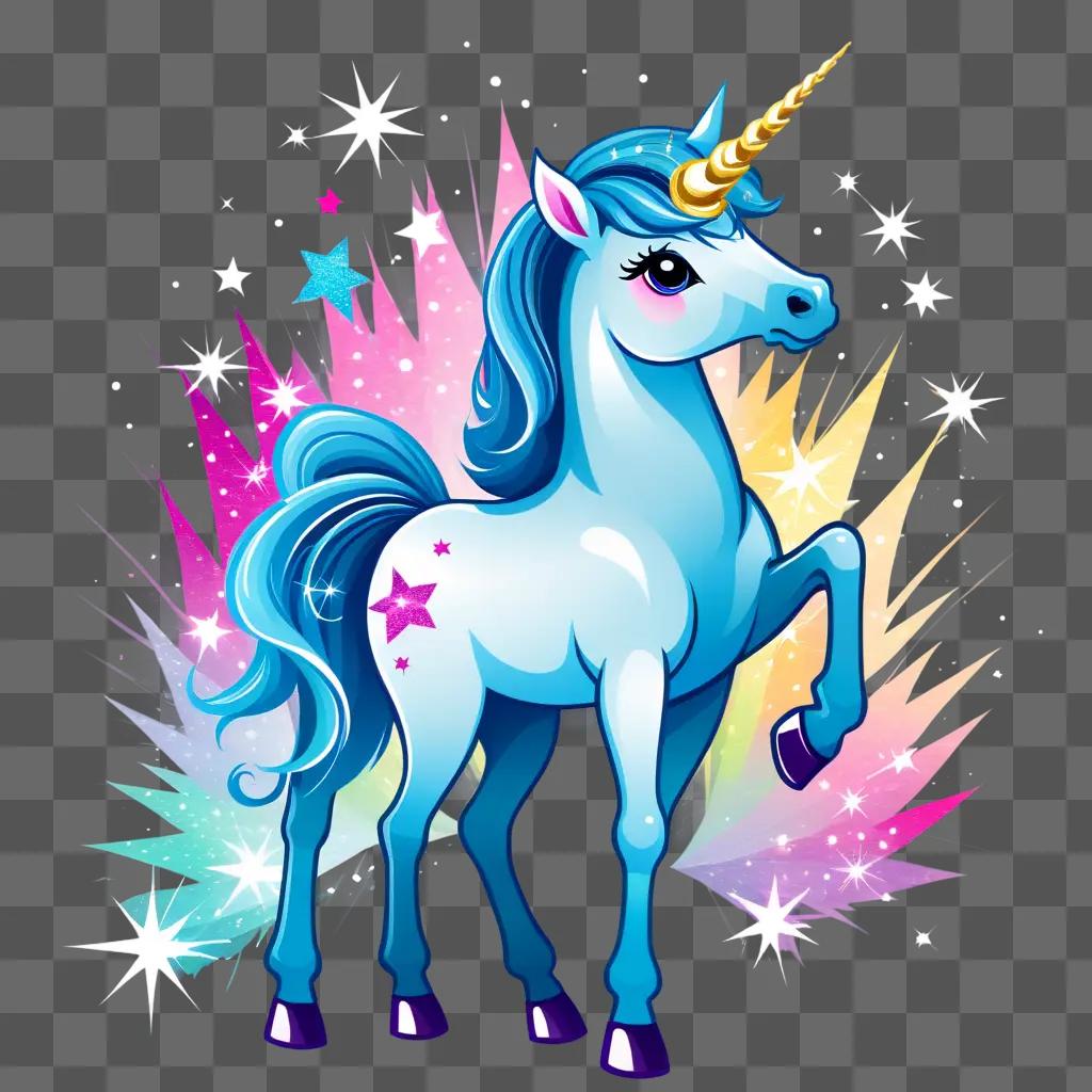 blue unicorn with a star-studded background