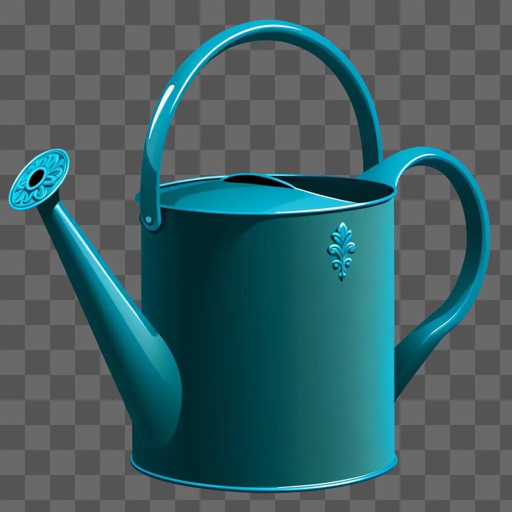 blue watering can with a flower design