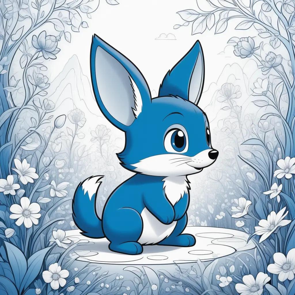 bluey cartoon rabbit sits in a bluey flower garden