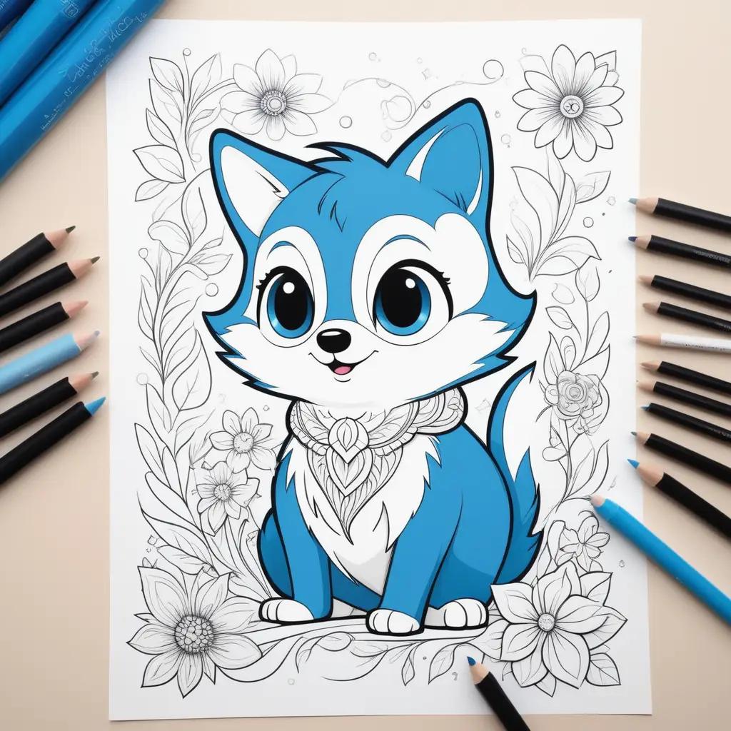 bluey coloring book with flowers and pencils