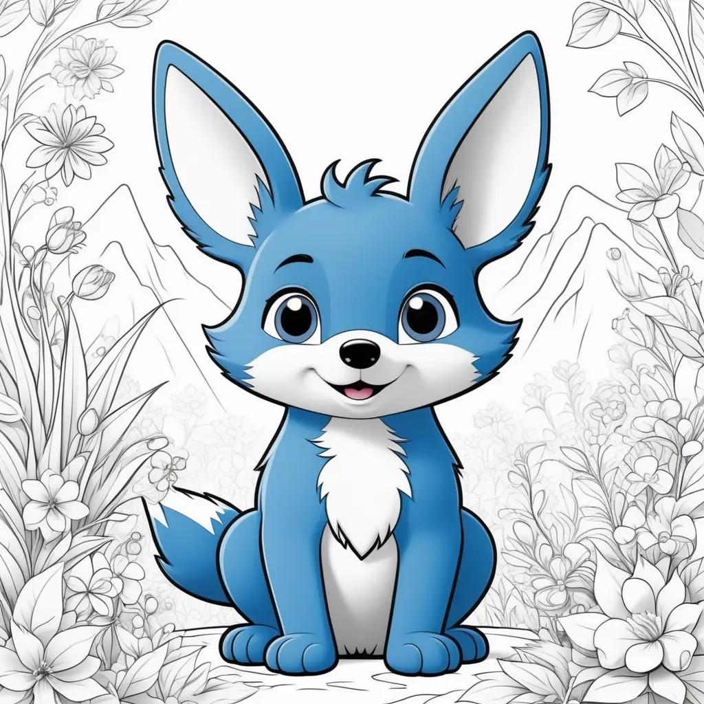 bluey coloring page of a fox with flowers in the background