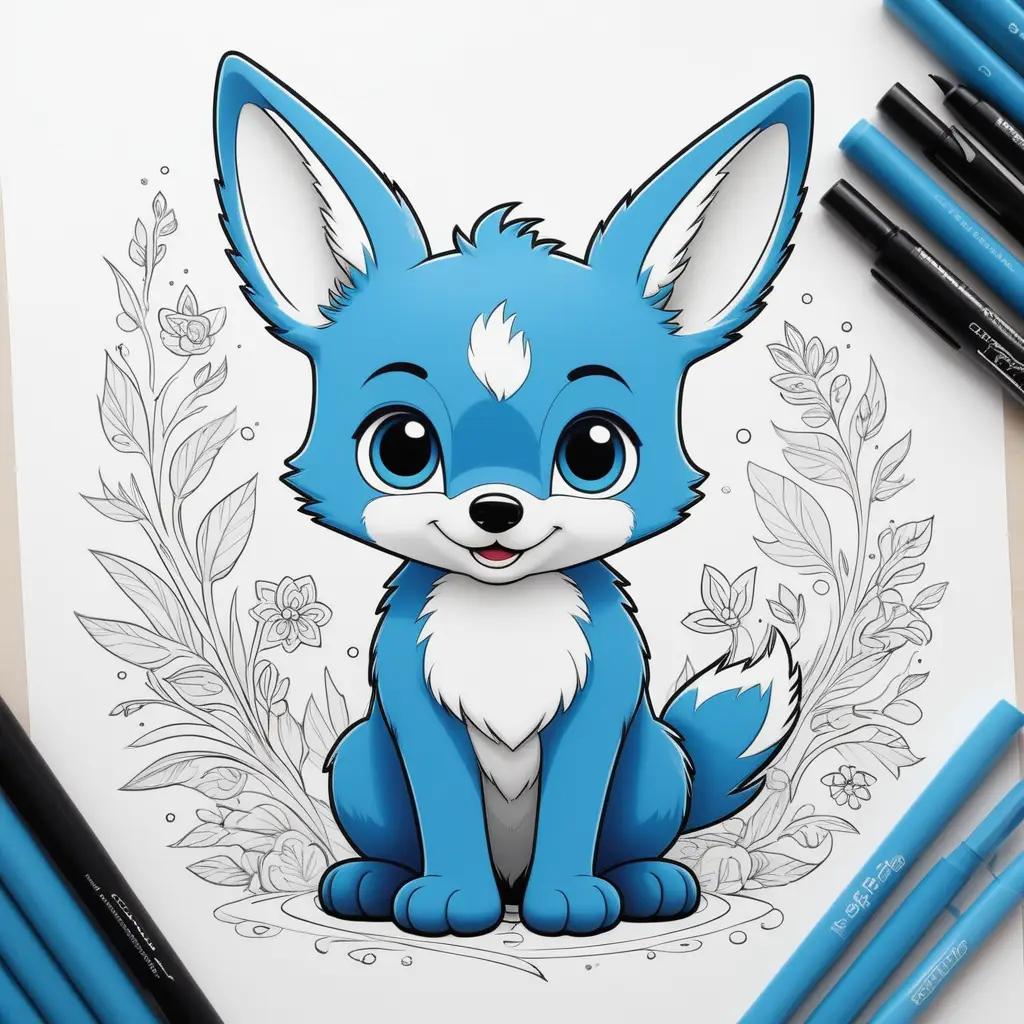 bluey coloring page with a fox and flowers