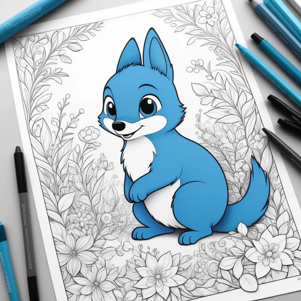 bluey coloring page with flowers and markers