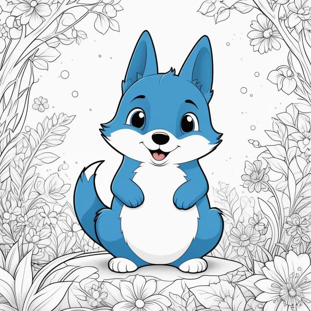 bluey dog coloring page with flowers in the background