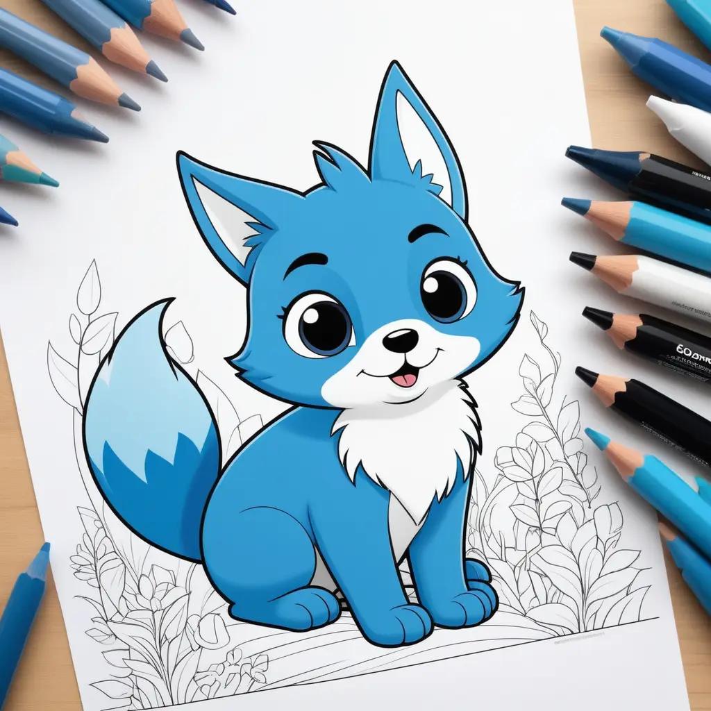 bluey fox coloring page with a selection of pencils