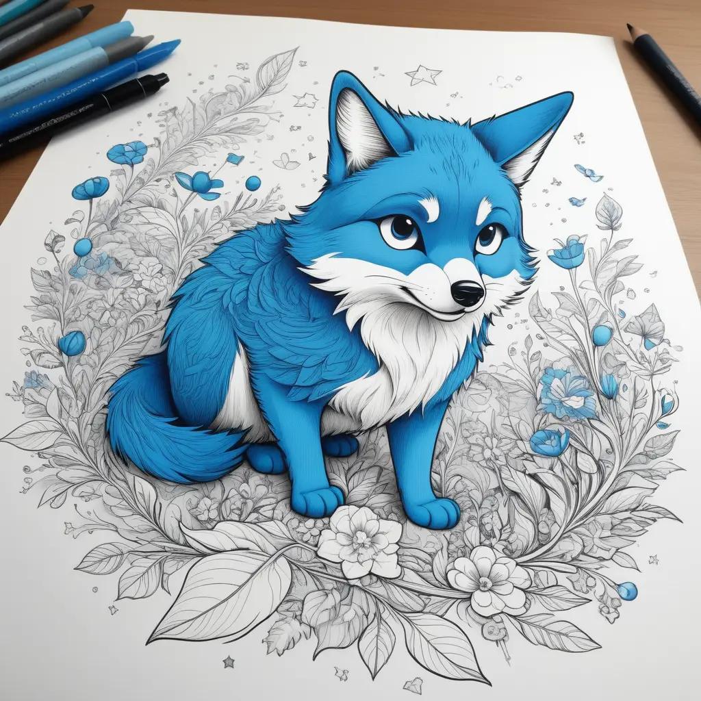 bluey fox coloring page with stars and flowers