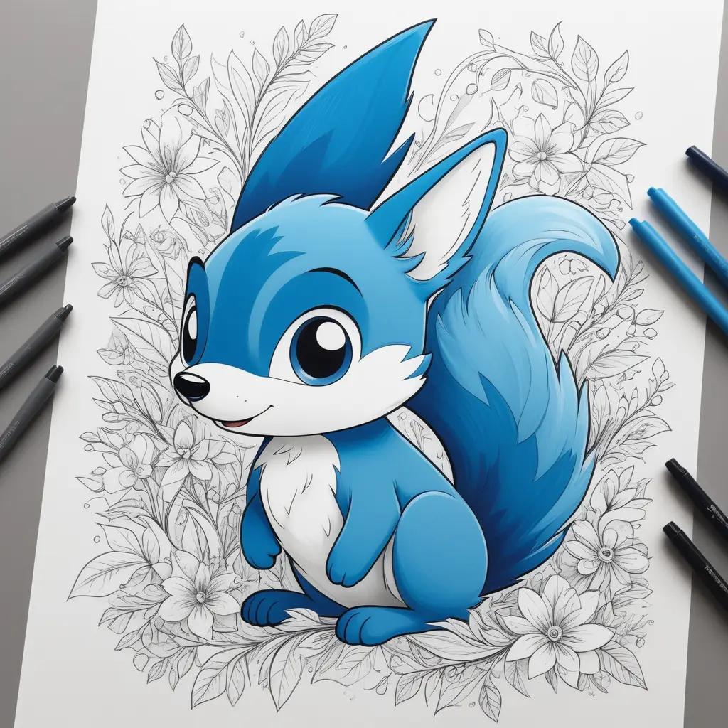 bluey squirrel with flowers coloring page