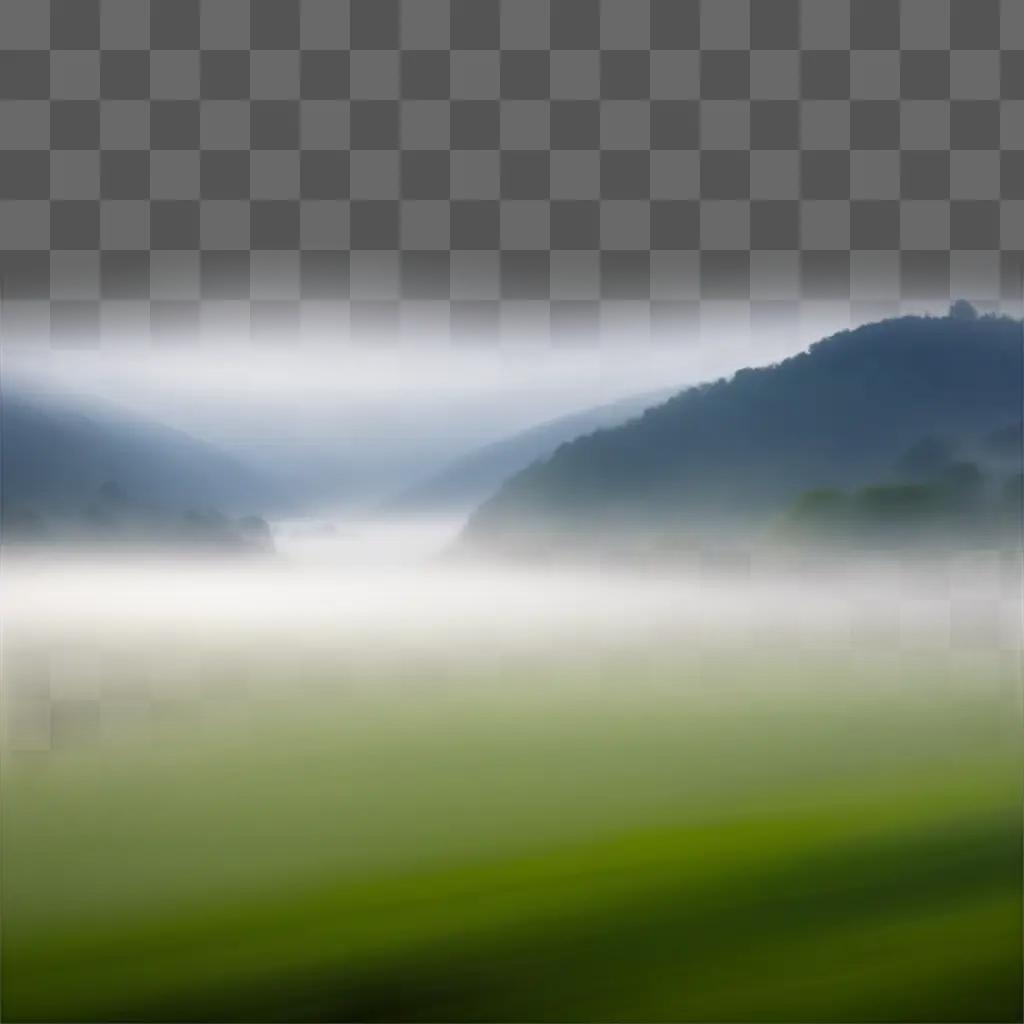 緑の木々が生い茂る霧の風景のぼやけた画像
