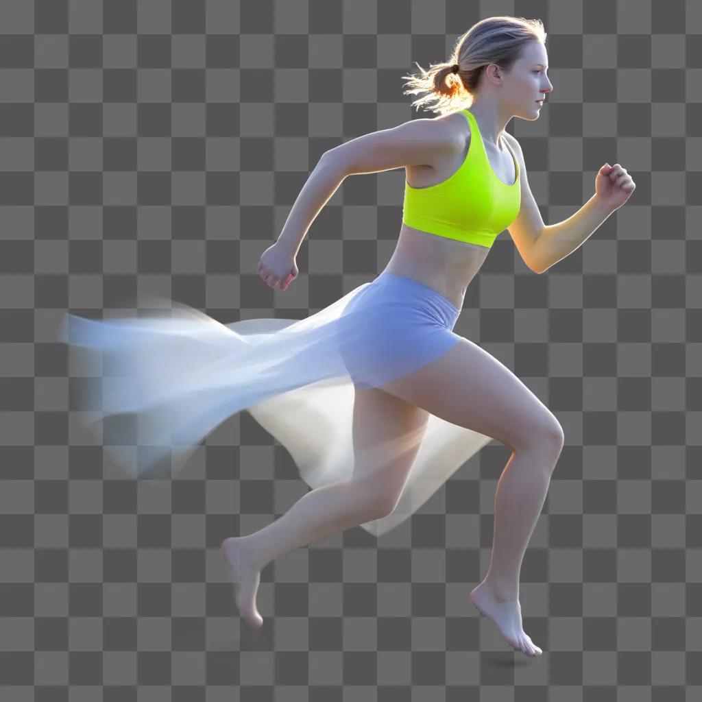 blurry image of a woman in a yellow top running with her skirt trailing behind her