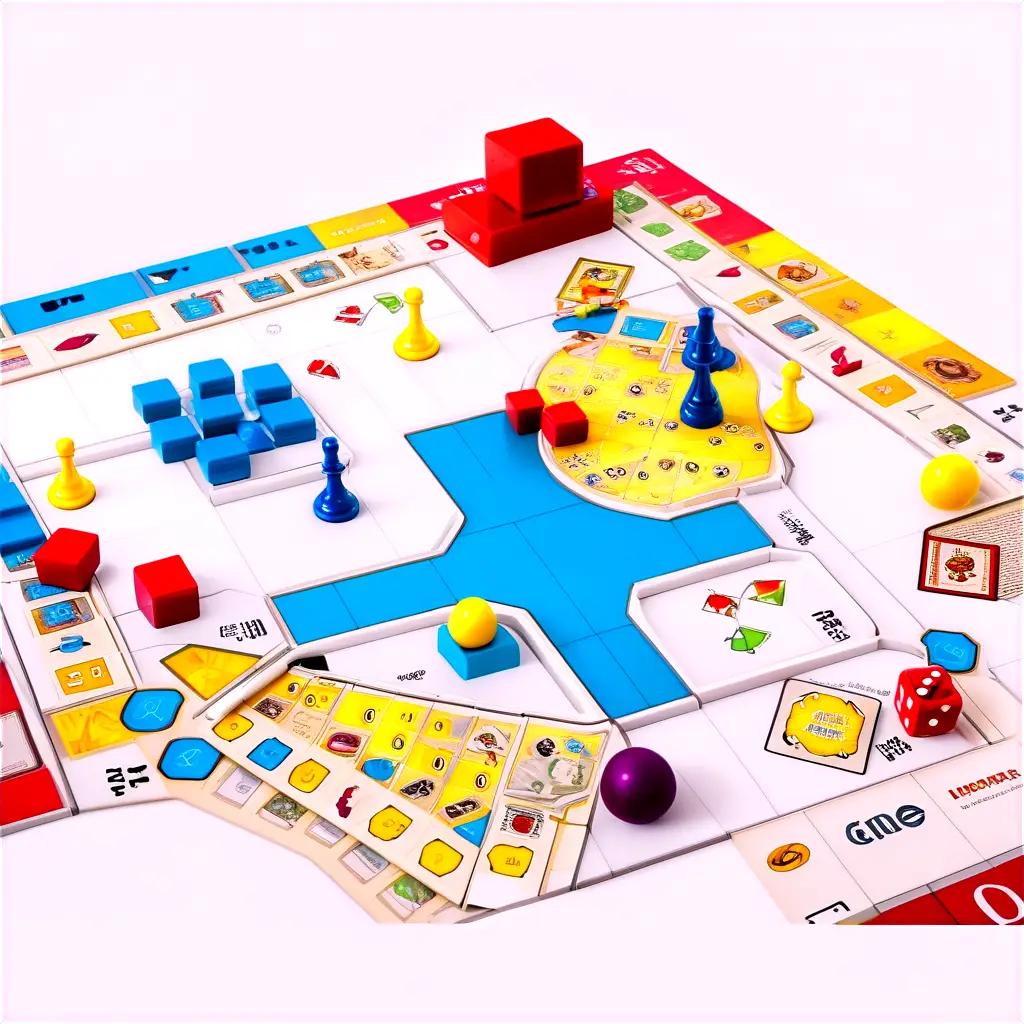 board game with blue and yellow pieces