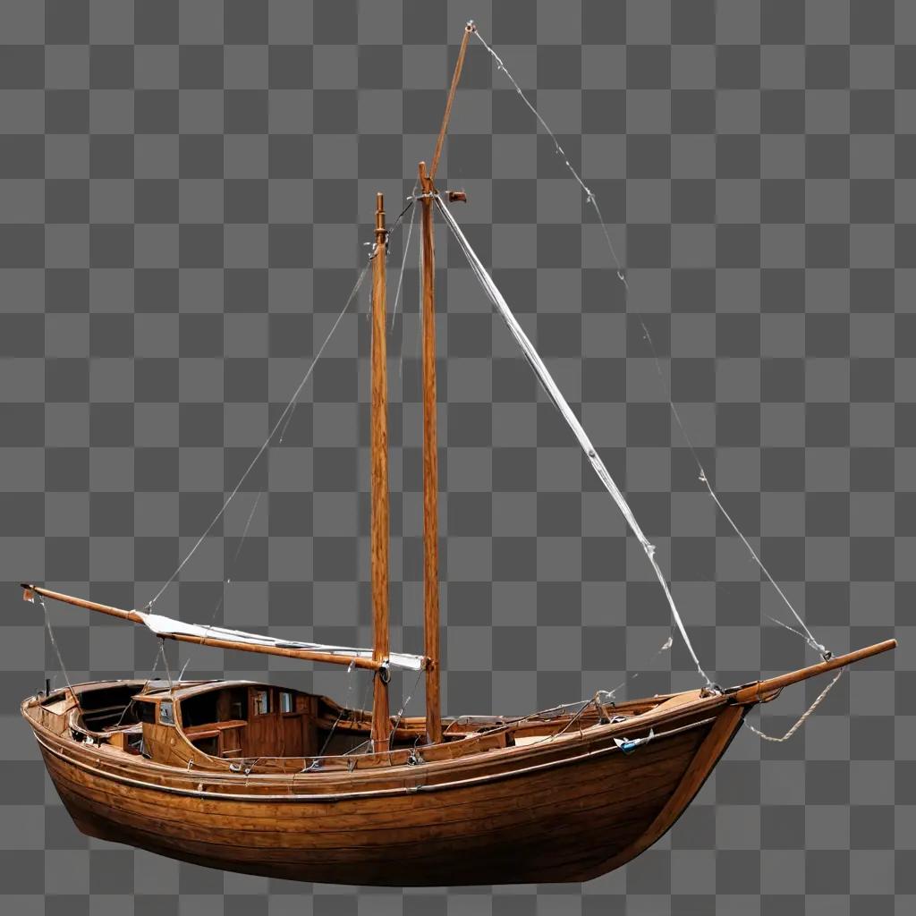 boat clipart A wooden boat with a sail and light beams around it