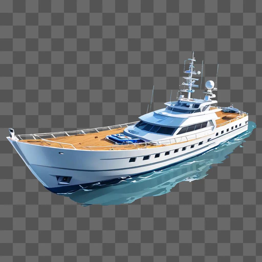 boat clipart A yacht with a blue roof is on a gray ocean