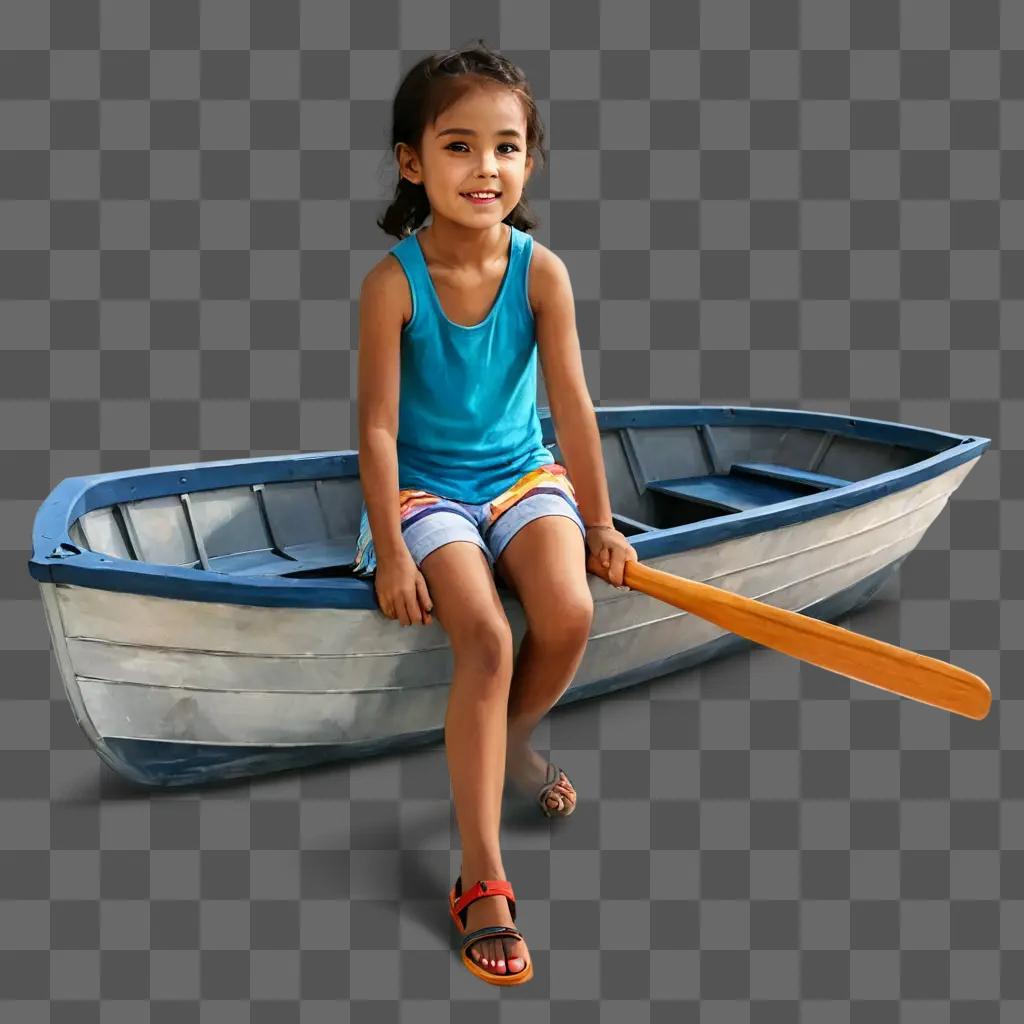 子供のためのボートの絵 女の子はパドルでボートに座っています