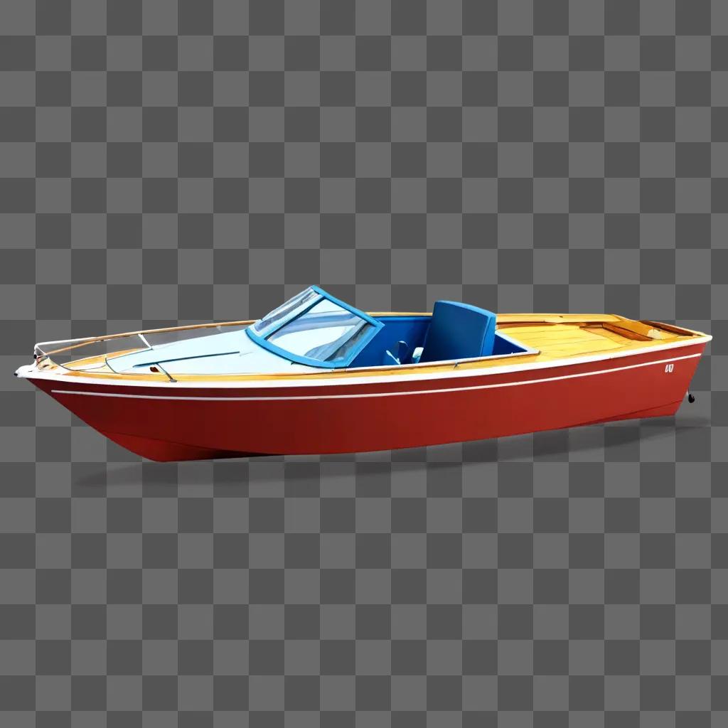 子供のためのボートの絵 青い屋根と木製のデッキを持つ赤いボート