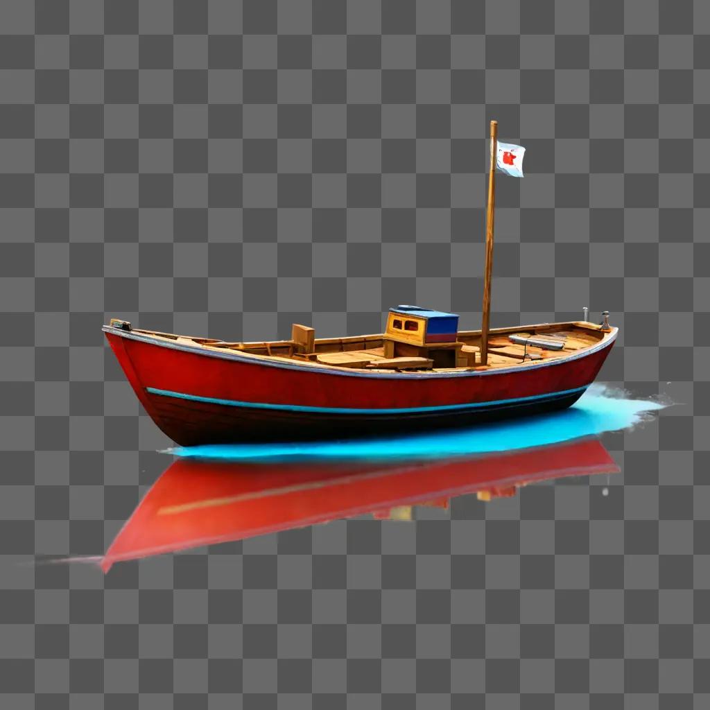 子供のためのボートの絵 赤い表面に旗が描かれた赤いボート