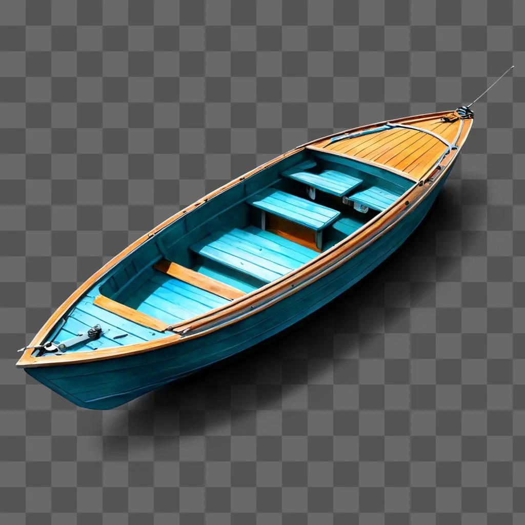 boat drawing realistic A blue boat with wooden seats sits on the water