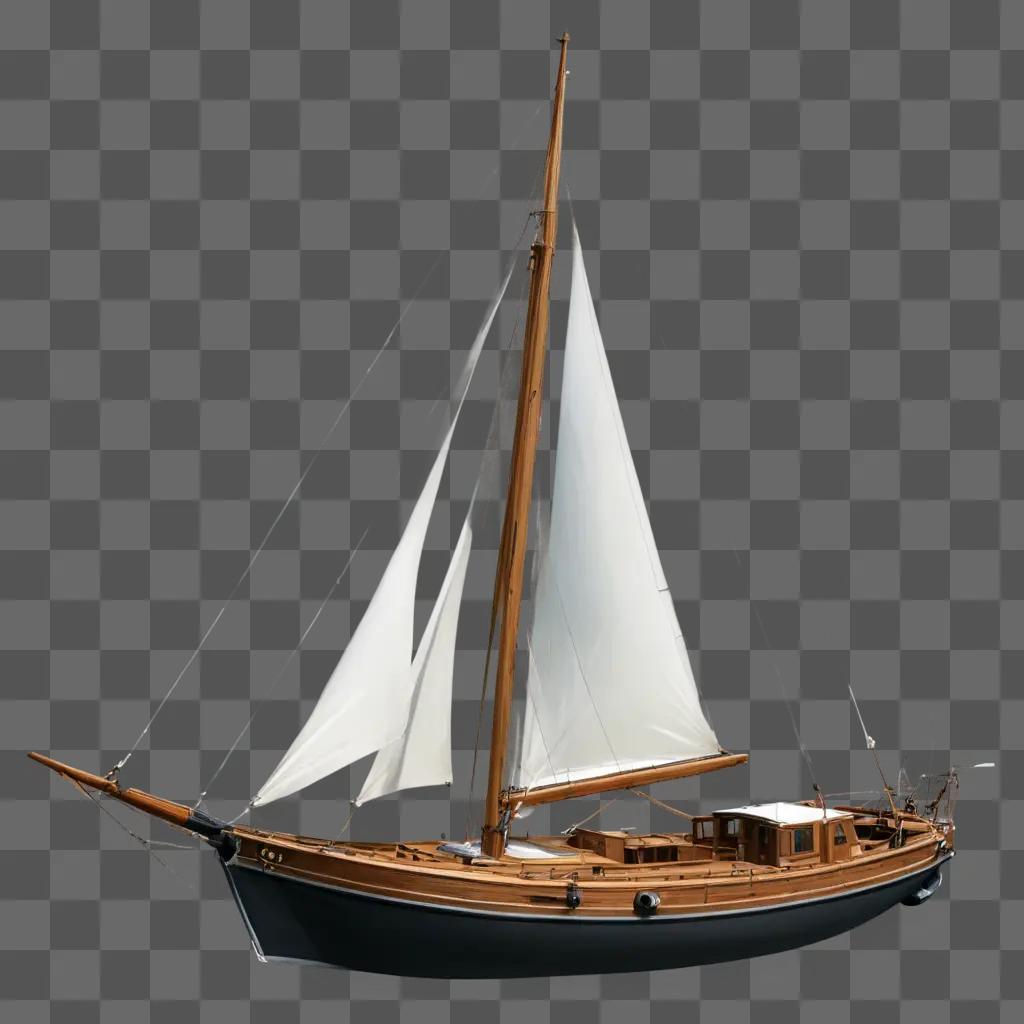 boat illustrated A sailboat on a gray background with white sails