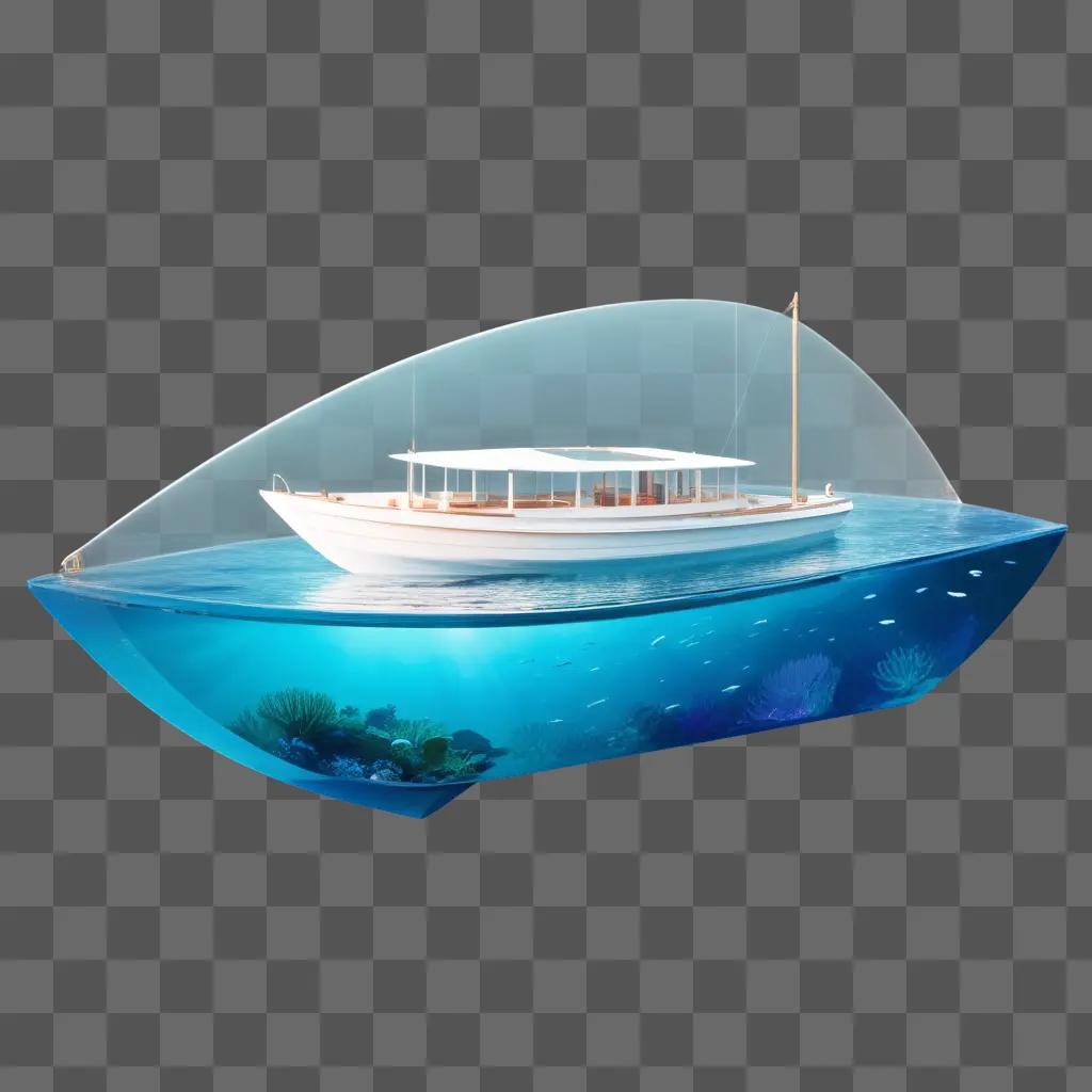 透明な青い背景にボート