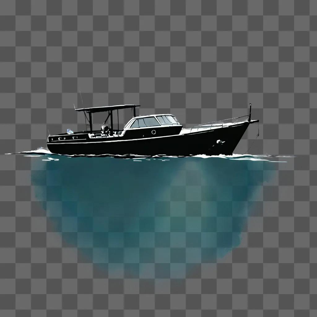 boat outline Black boat on a dark blue background