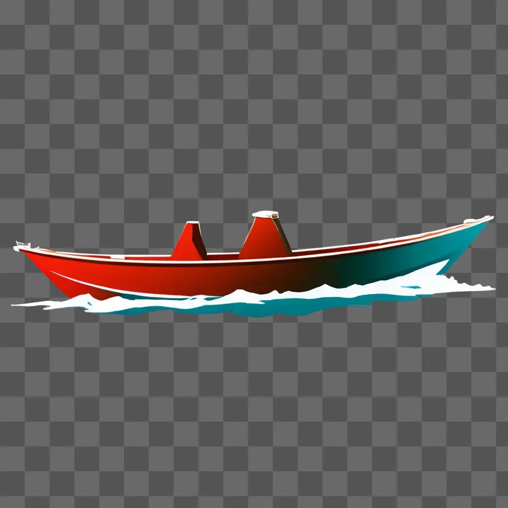 ボートスケッチ 赤と青の色合いのボートが水に浮かぶ