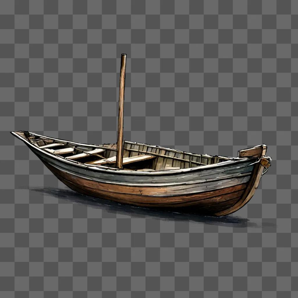 暗い背景に古い木製のボートが浮かぶボートのスケッチ