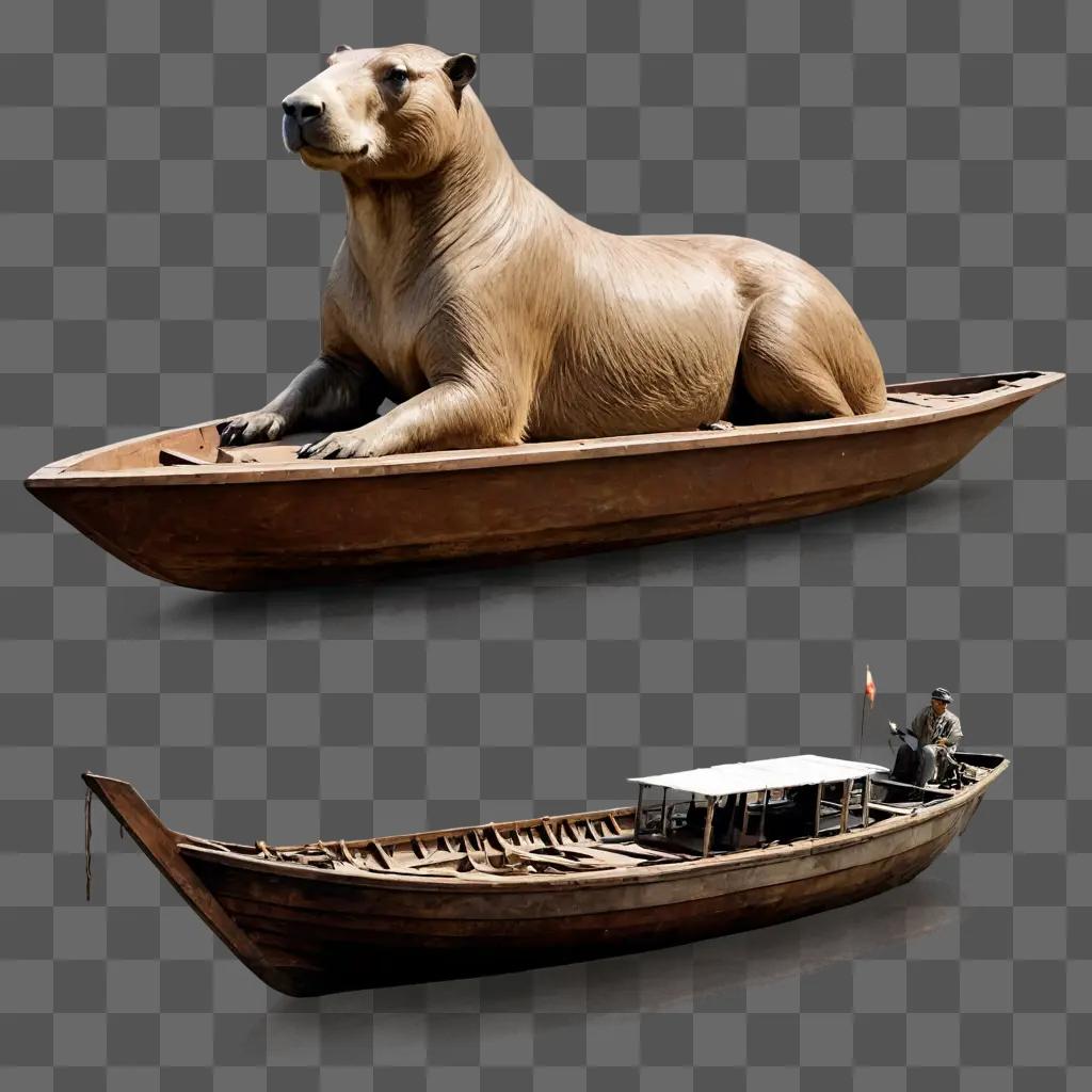 ボートスケッチ ボートに乗ったクマと人間の像
