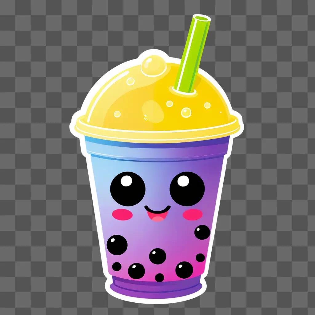 boba tea clipart with a smiling face