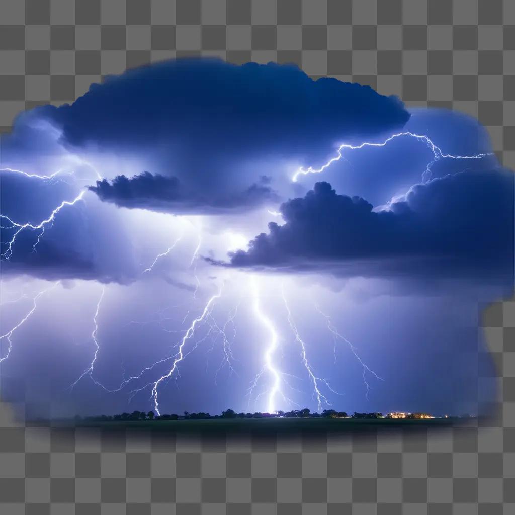 bolt of lightning illuminates a cloudy sky