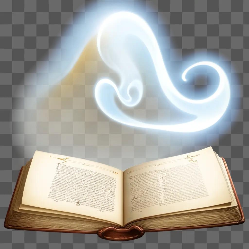 book with a glowing logo and a swirl