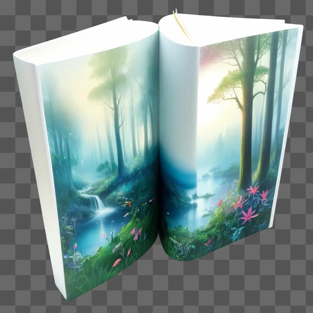 book with a transparent cover features a magical forest scene