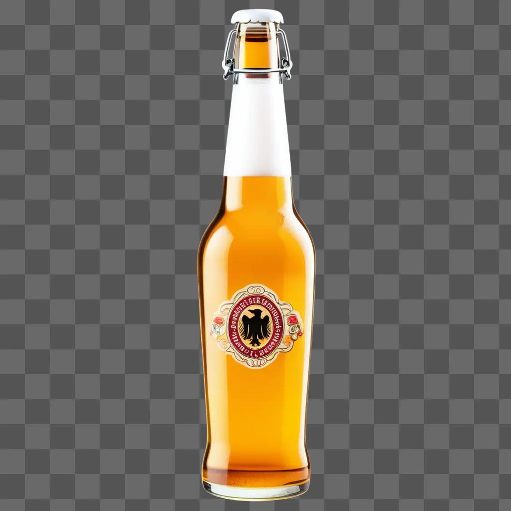 bottle of beer with an eagle logo on a yellow background