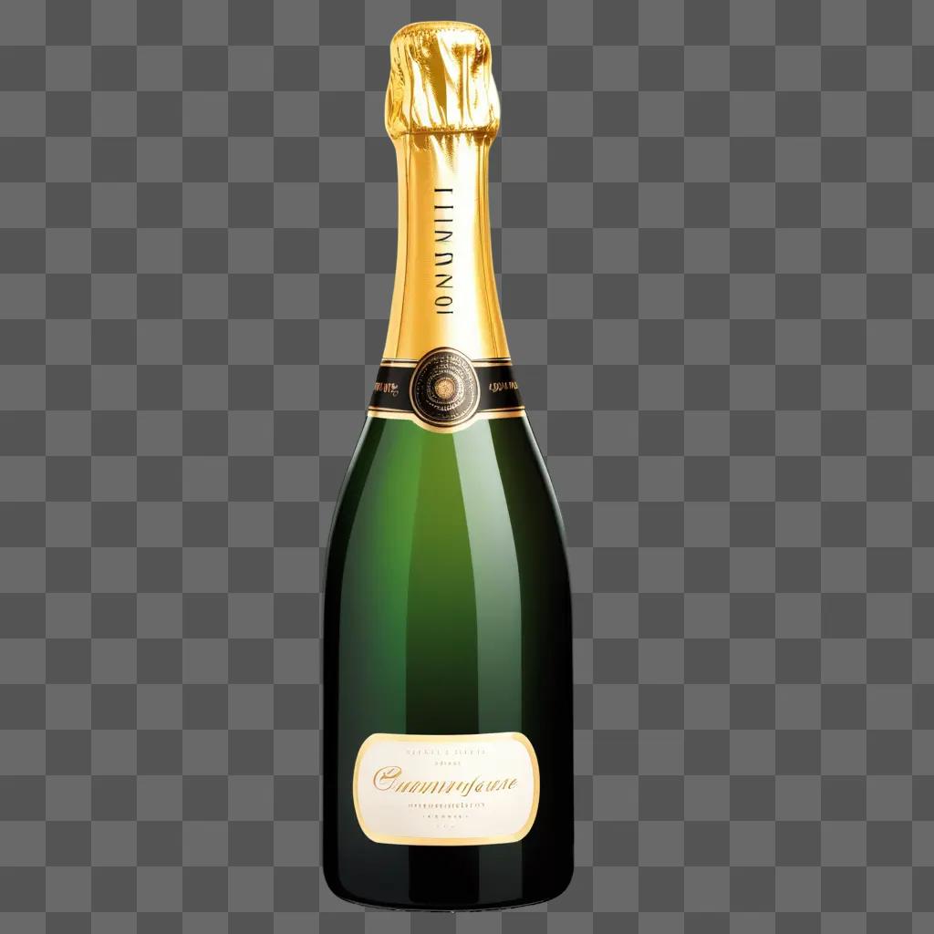 bottle of champagne sits on a green background