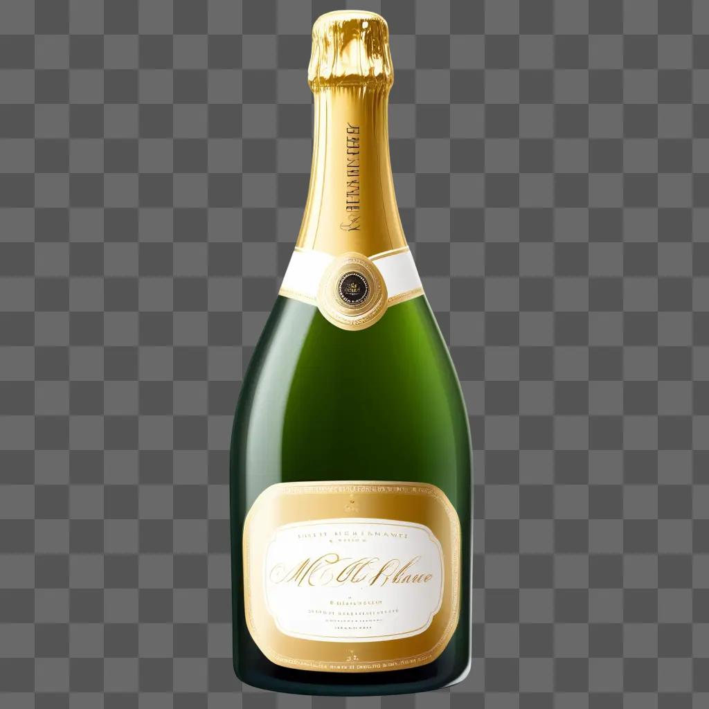 bottle of champagne sits on a green background