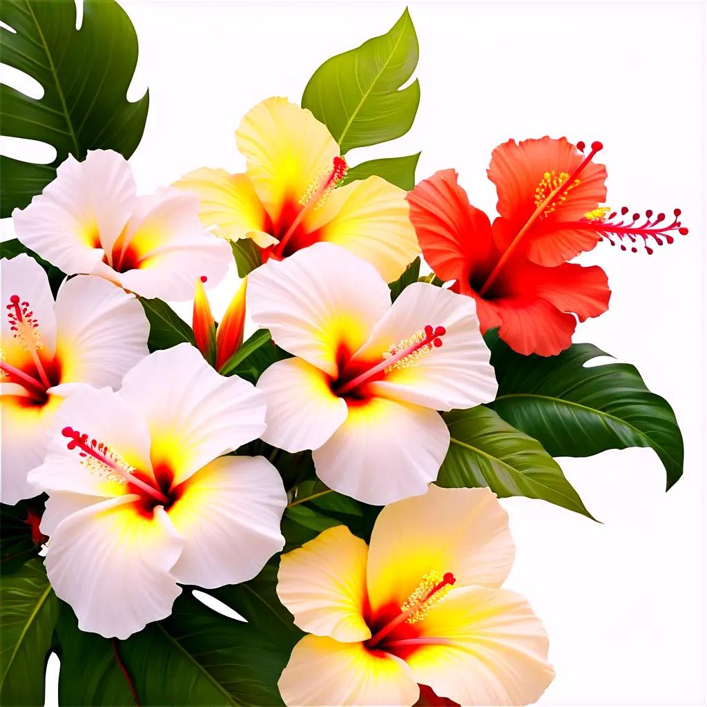 bouquet of Hawaiian flower with red and yellow blooms