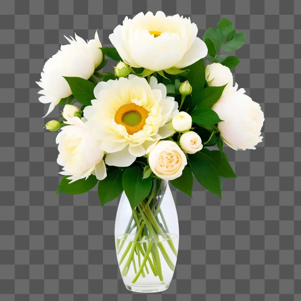 bouquet of white and yellow flowers in a vase