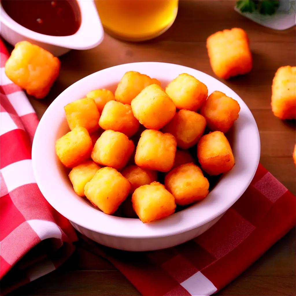 bowl of fried tater tots on a table