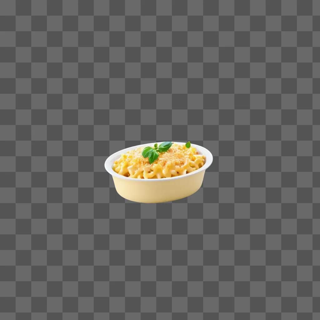 bowl of mac and cheese with a basil garnish