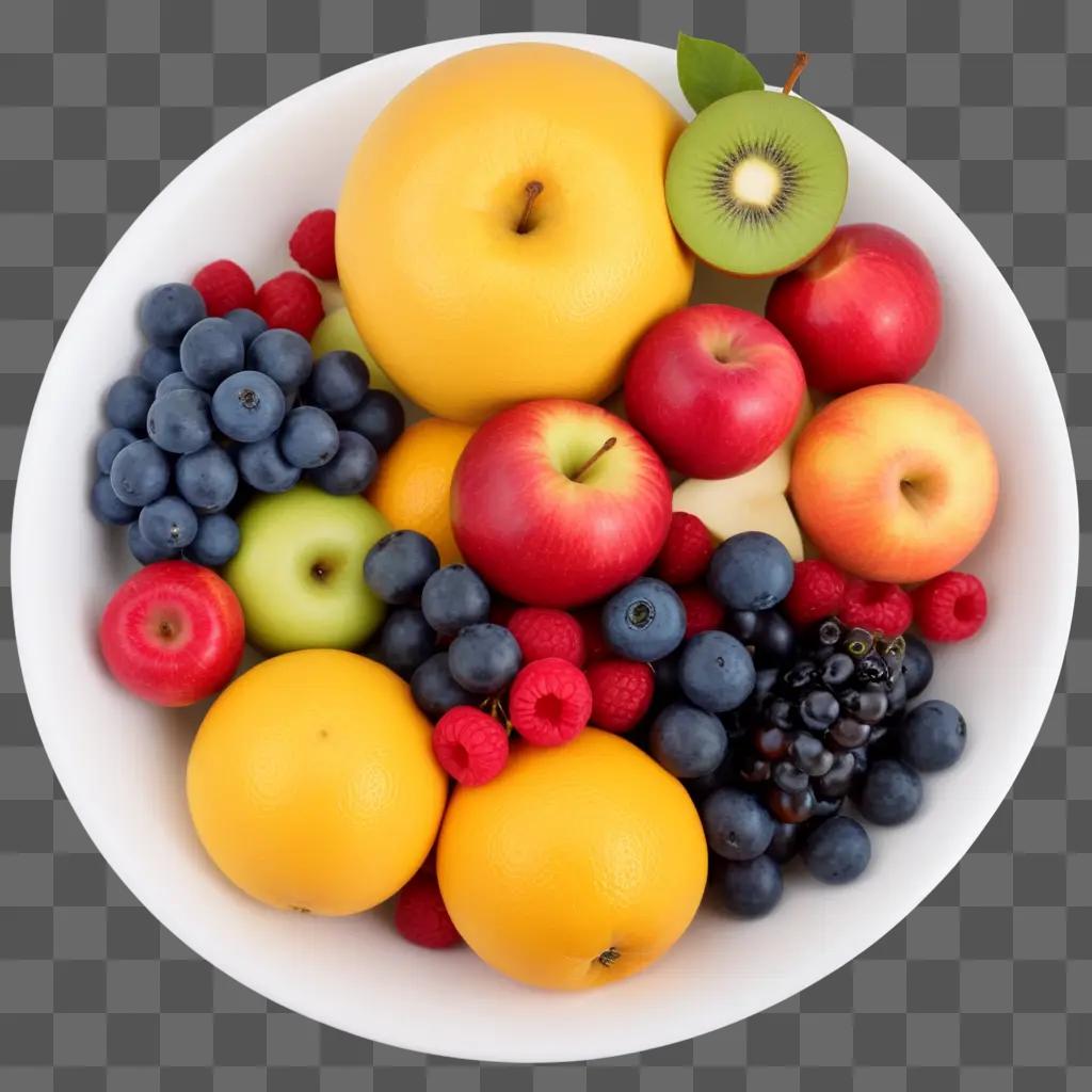 bowl of mixed fruits including apples, kiwi, and blueberries