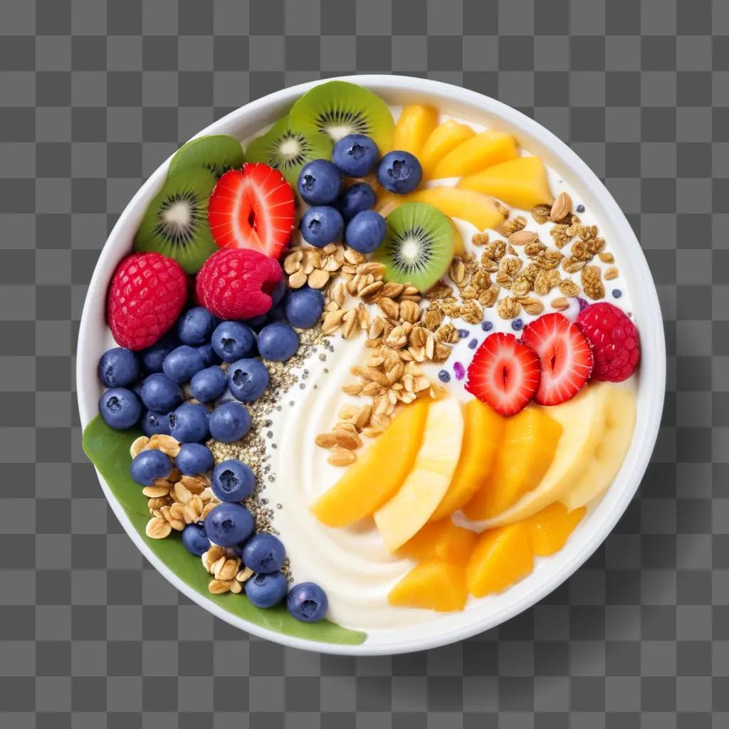 bowl of smoothie with blueberries, strawberries, and bananas