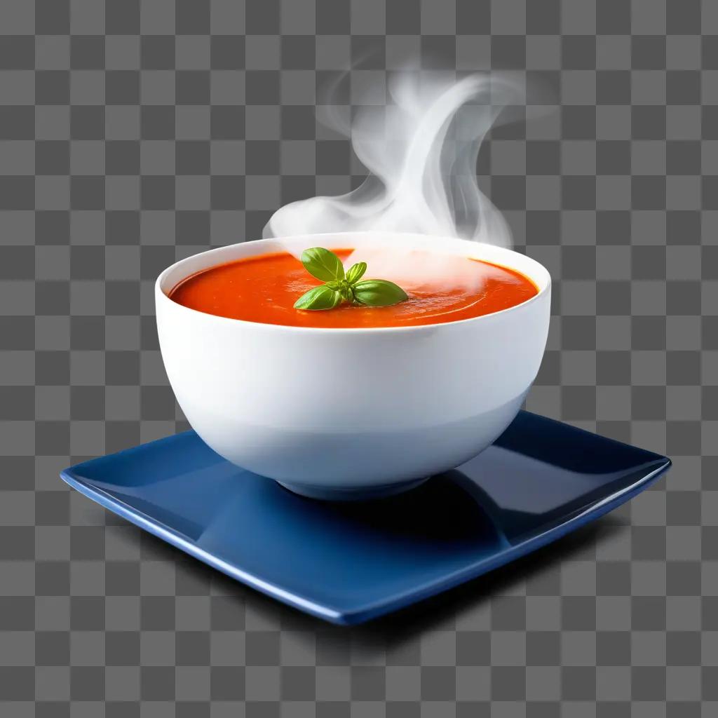 bowl of soup garnished with basil and smoke