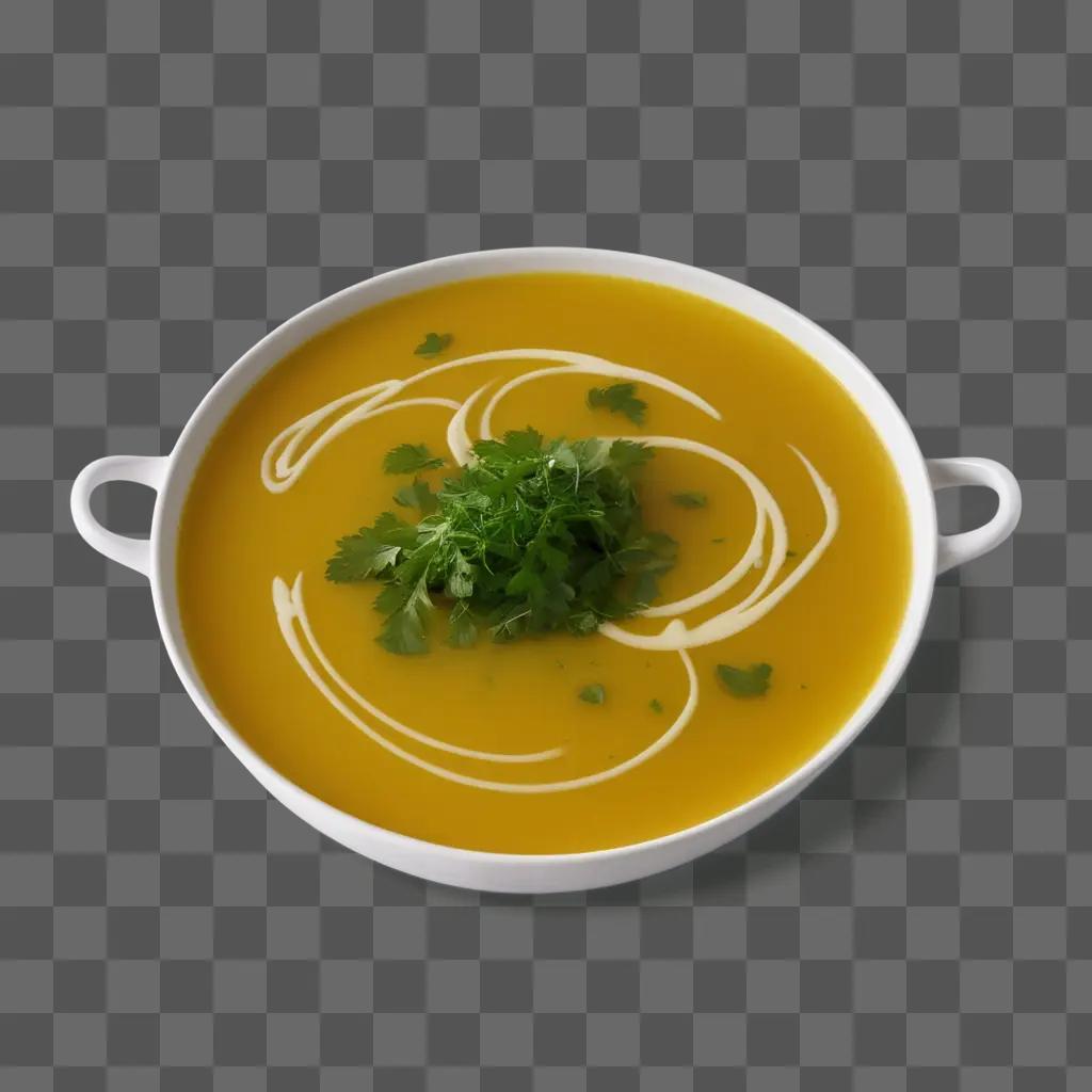 bowl of soup with herbs and cream