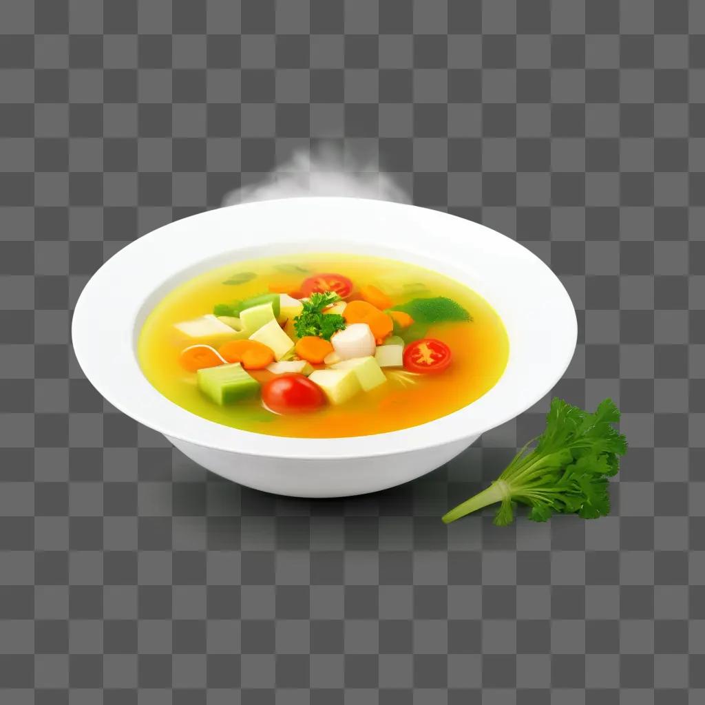 bowl of vegetable soup with herbs and vegetables