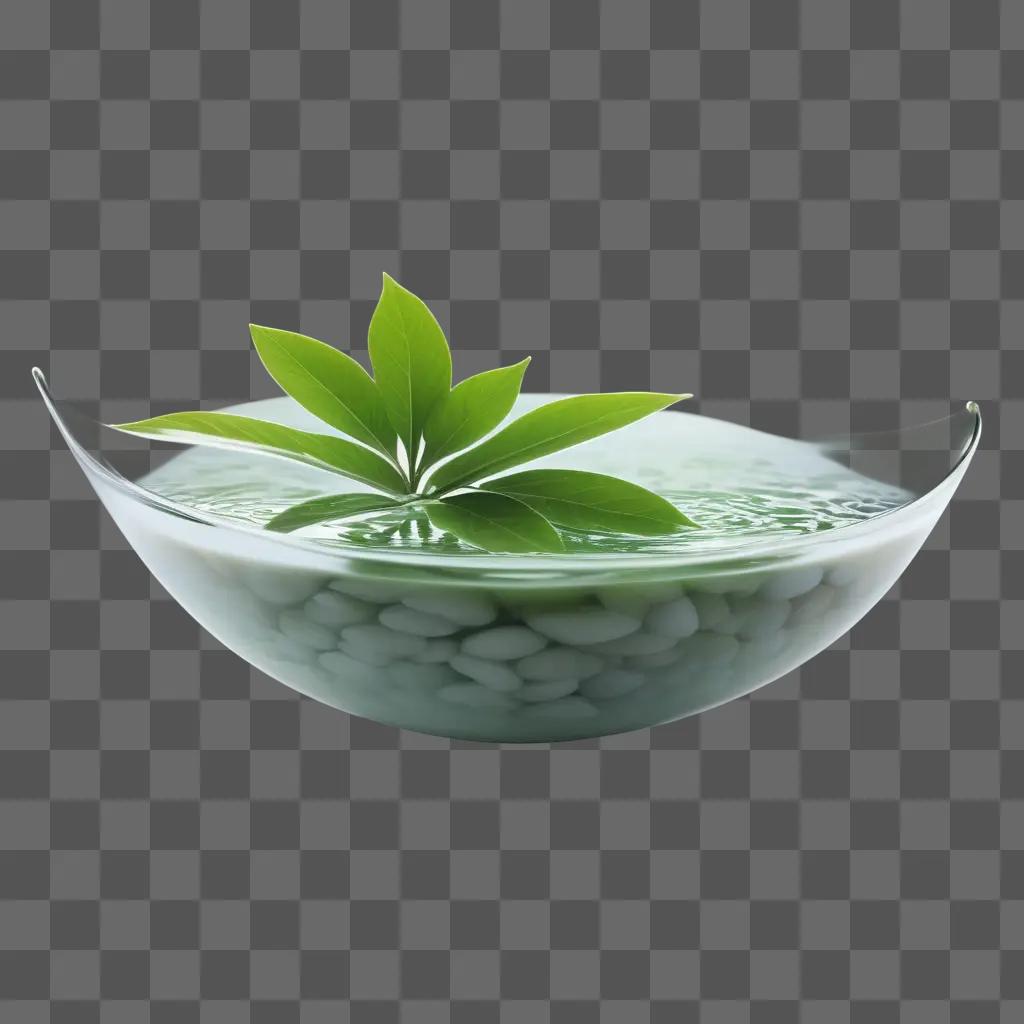 bowl with a green leaf and white pebbles