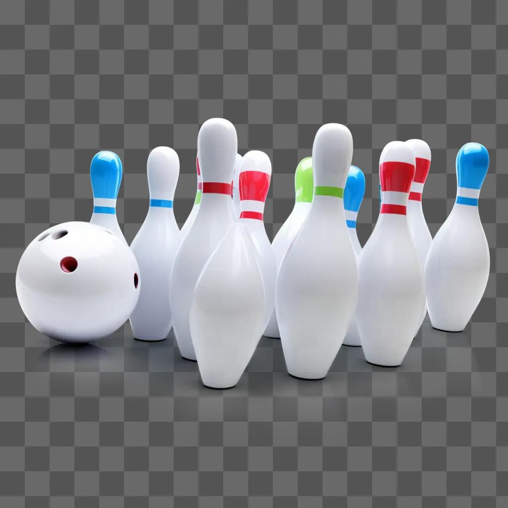 bowling ball and pins in a 3D graphic illustration