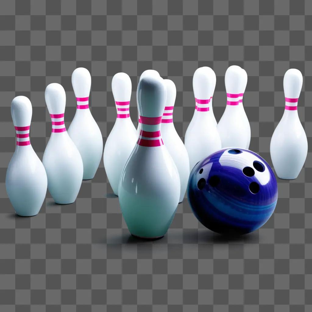 bowling ball and pins on a grey background