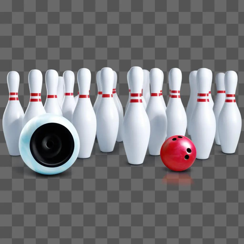 bowling ball and pins on a grey surface