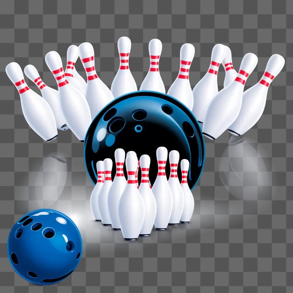 bowling ball and pins with a blue background