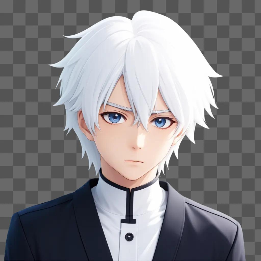 boy with white hair and a black suit