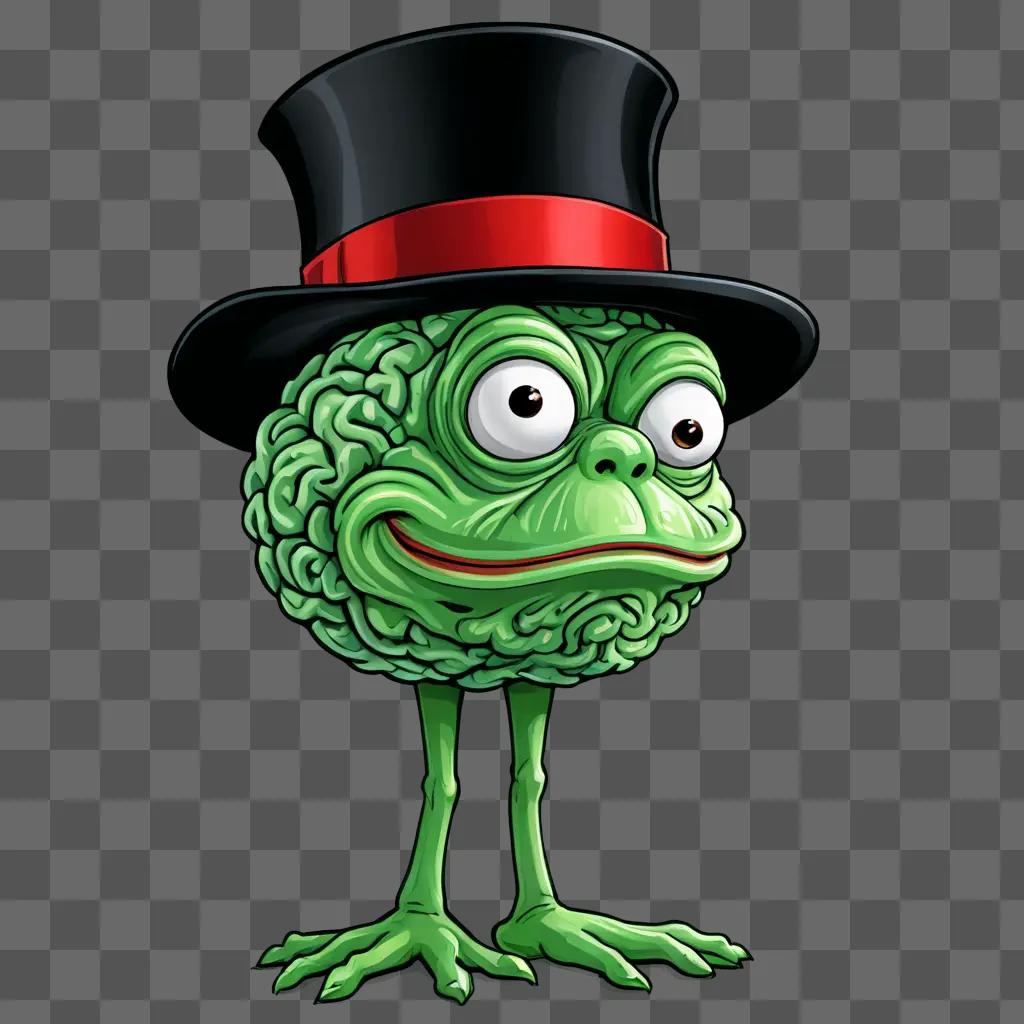 brain drawing with colour A cartoon frog wearing a top hat and glasses