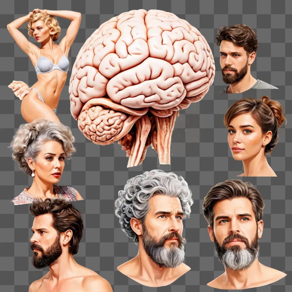 brain illustrated A group of people with various hairstyles and facial hair